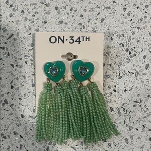 On 34th Green Heart Tassel Earrings